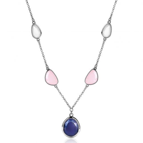 ZINZI Sterling Silver Necklace with White, Pink and Blue Color Stones in Trendy Shapes 45cm ZIC1998