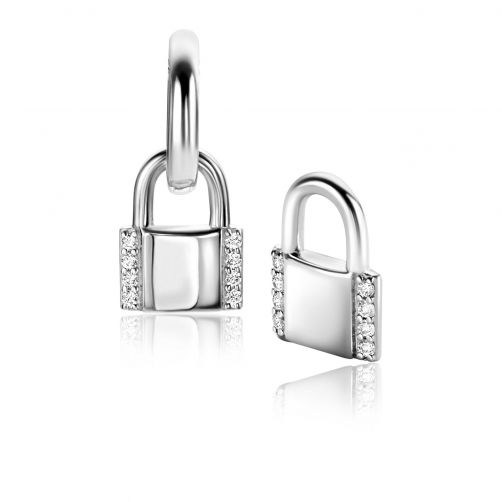 10mm ZINZI Sterling Silver Earrings Pendants Trendy Lock Set with White Zirconias ZICH2391 (excl. hoop earrings)