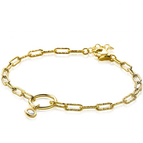 ZINZI Sterling Silver Paperclip Chain Bracelet 14K Yellow Gold Plated