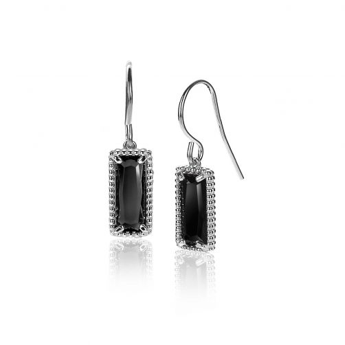 ZINZI Sterling Silver EarRings 28mm Rectangle Black