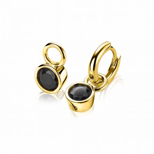 ZINZI Gold Plated Sterling Silver Earrings Pendants 7mm Round Black ZICH1486YZ (excl. hoop earrings)