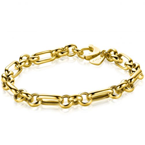 ZINZI Sterling Silver Chain Bracelet 14K Yellow Gold Plated Rolo Chain