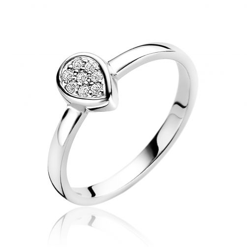 ZINZI zilveren ring druppelvorm wit 7,5mm ZIR1600