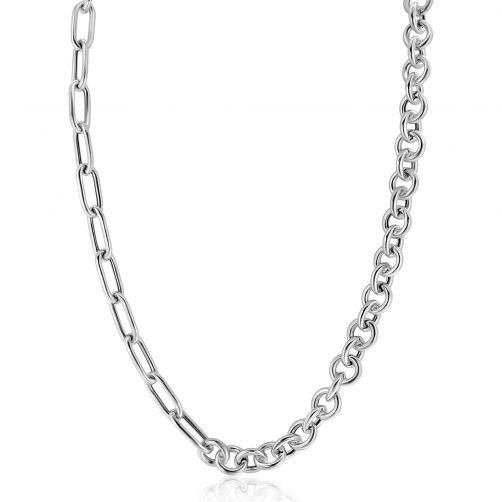ZINZI Sterling Silver Necklace 45cm with 2 Sturdy Chains Combined: Rolo and Oval Chains (8,5mm width) ZIC2477