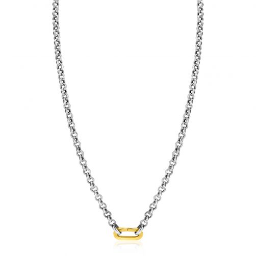ZINZI Sterling Silver Rolo Chain Necklace 42cm with Gold Plated Oval Clasp ZIC2377