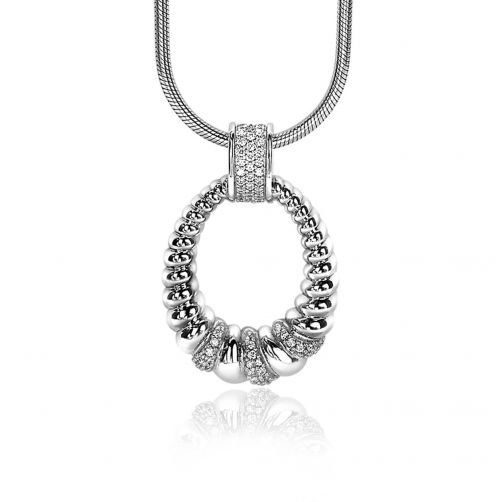 ZINZI zilveren hanger ovalen vorm 30mm witte zirconia's ZIH1966 (zonder collier)