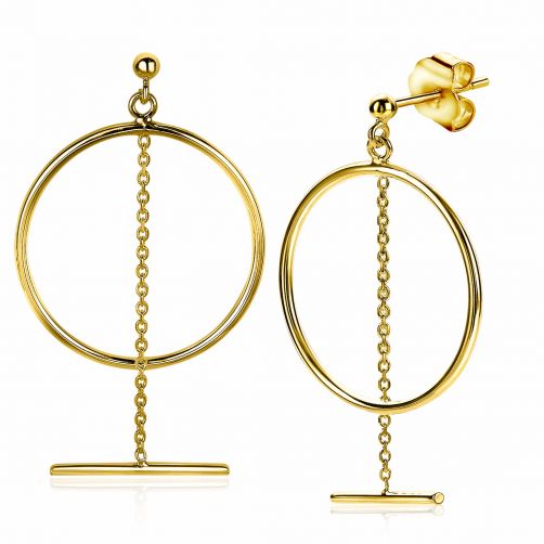 ZINZI Sterling Silver grote Open Round EarRings in 14K Yellow Gold Plated