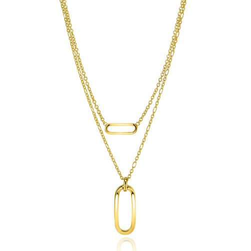 ZINZI Gold Plated Sterling Silver Multi-look Necklace 43cm Figaro and Rolo Chains with Open Oval Pendants ZIC2534G