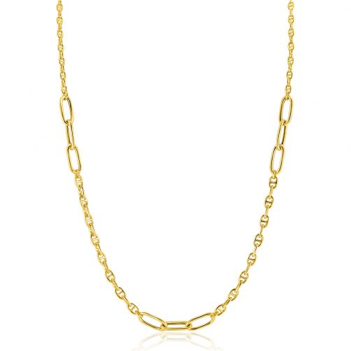 ZINZI Gold Plated Sterling Silver Marine Chain Necklace Combined with Larger Oval Chains 42-45cm ZIC2413G