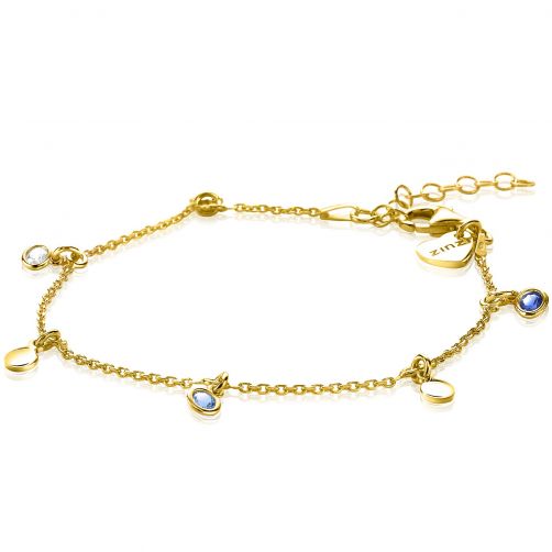 ZINZI zilveren fantasie armband 14K geel verguld rond wit blauw ZIA1995G