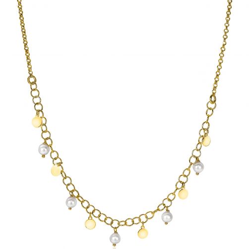 ZINZI Gold Plated Sterling Silver Fantasy Necklace Round Chains White Pearls 40-45cm ZIC2186G