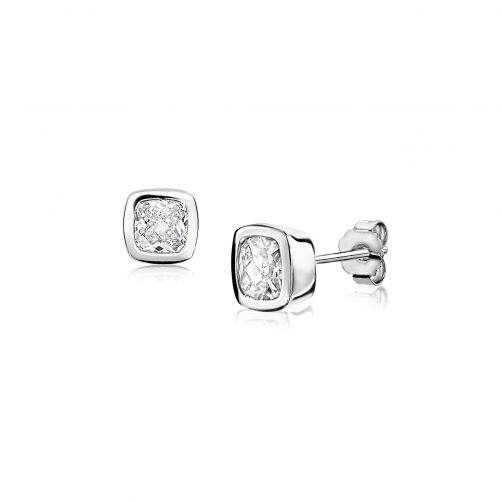 7mm ZINZI Sterling Silver Stud Earrings Square Shiny White ZIO1382