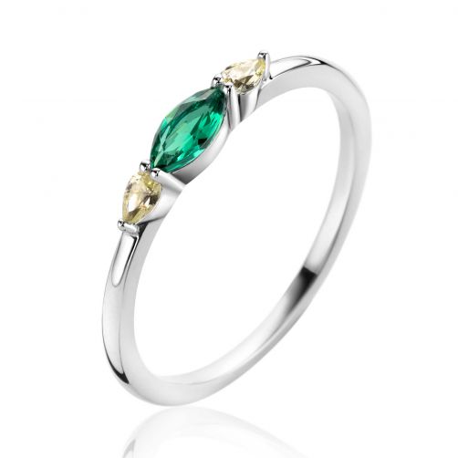 ZINZI Sterling Silver Ring Oval Zirconias in Green and Yellow ZIR2499