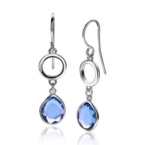 ZINZI zilveren oorhangers peer blauw rond open 40mm ZIO2000