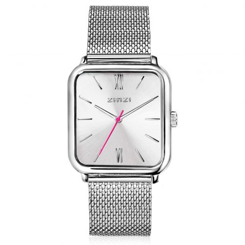 ZINZI Square Roman Watch 32mm Silver Colored Dial Square Case and Mesh Strap ZIW802M