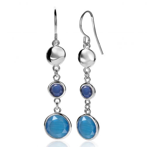 50mm ZINZI Sterling Silver Drop Earrings Coin Round Blue Stones ZIO2110