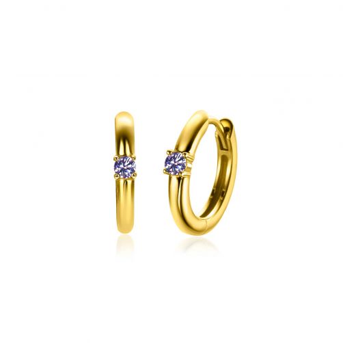 JUNE Hoop Earrings 13mm Gold Plated with Birthstone Light Purple Amethyst Zirconia