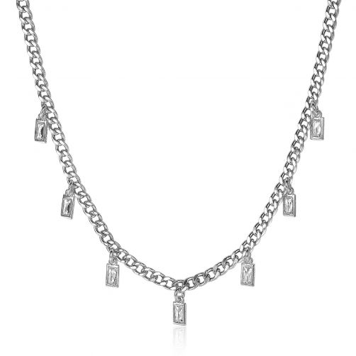 ZINZI Sterling Silver Curb Chain Necklace Baguette Zirconia