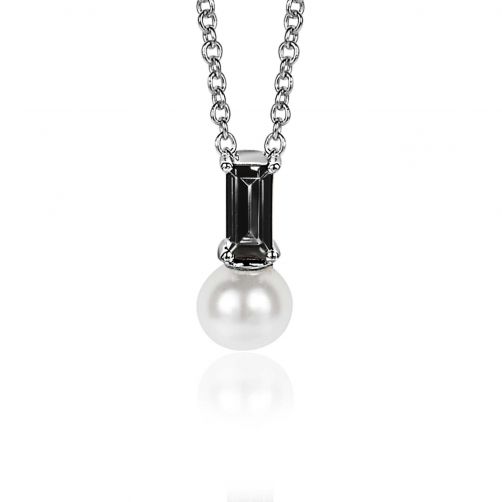 ZINZI Sterling Silver White Pearl Pendant with Black Baguette Zirconia ZIH2135Z (excl. necklace)
