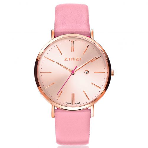 ZINZI Retro Watch Rose Golden Dial Pink Leather Band