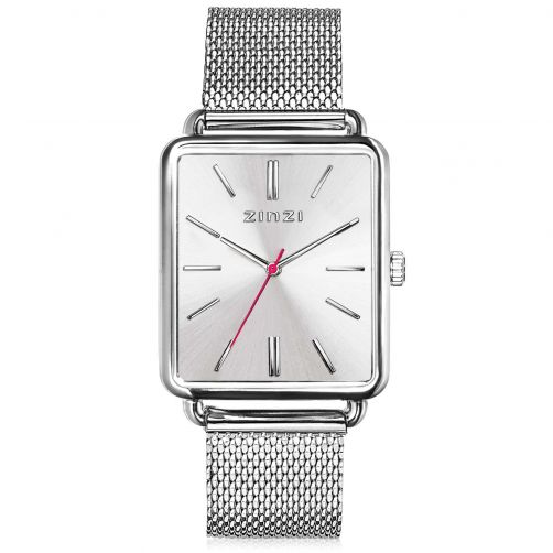 ZINZI Vintage Retro Watch 34mm Silver Colored Dial Rectangular Case and Mesh Strap ZIW902M