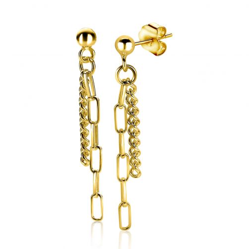 39mm ZINZI Gold Plated Sterling Silver Drop Earrings Paperclip and Curb Chains ZIO1988G