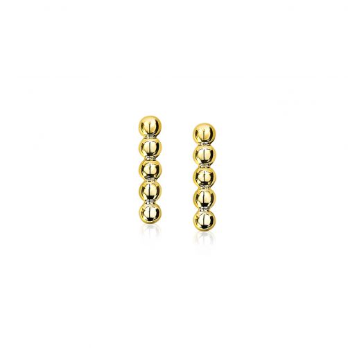 ZINZI zilveren oorknoppen geel verguld staafje bol 12mm ZIO1386G