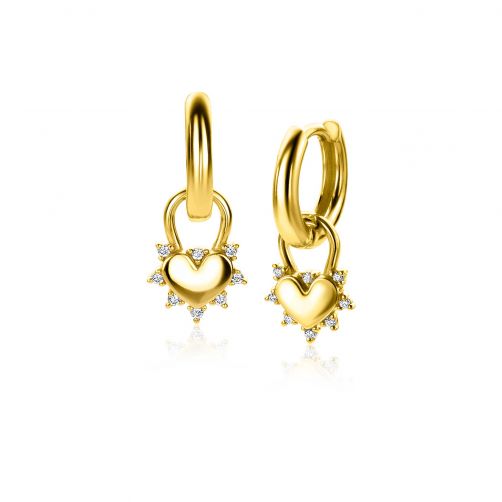 8mm ZINZI Gold Plated Sterling Silver Earrings Pendants Heart with White Zirconia ZICH2253 (excl. hoop earrings)