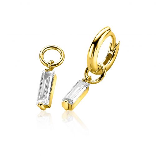 15mm ZINZI Gold Plated Sterling Silver Earrings Pendants Rectangular White ZICH2056Y (excl. hoop earrings)