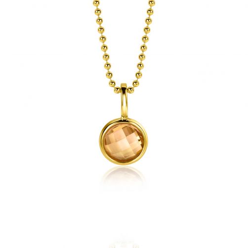 NOVEMBER Pendant 8mm Gold Plated Birthstone Yellow Citrine Zirconia (excl. necklace)