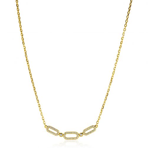 ZINZI Gold Plated Sterling Silver Necklace 45cm with 3 Oval Chains Set with White Zirconias ZIC2398Y
