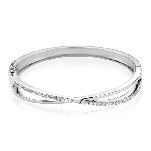 ZINZI zilveren bangle armband kruislings wit ZIA1569
