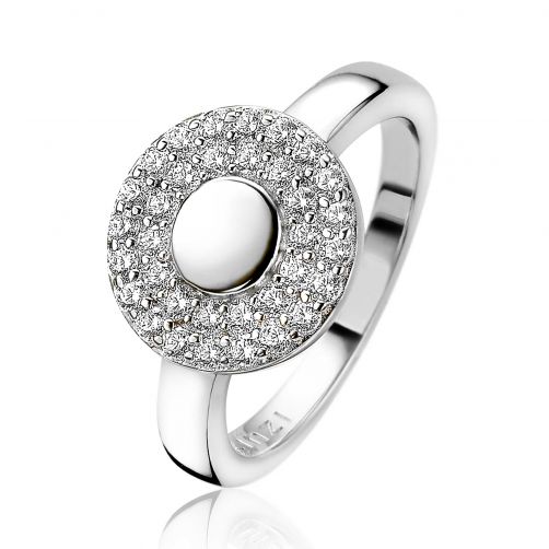 ZINZI zilveren ring ronde vorm witte zirconia's ZIR1572