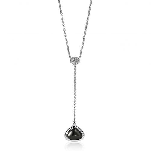 ZINZI zilveren Y-ketting driehoek zwart wit 41-44cm ZIC1759