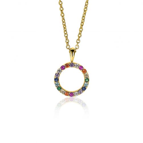 12mm ZINZI Gold Plated Sterling Silver Pendant Rainbow Color Stones ZIH2170 (excl. necklace)