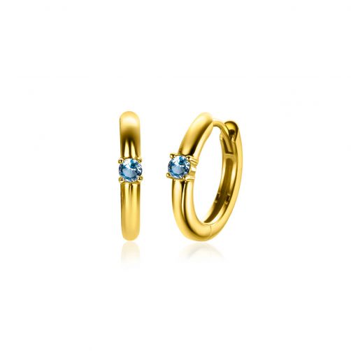 DECEMBER Hoop Earrings 13mm Gold Plated with Birthstone Blue Topaz Zirconia