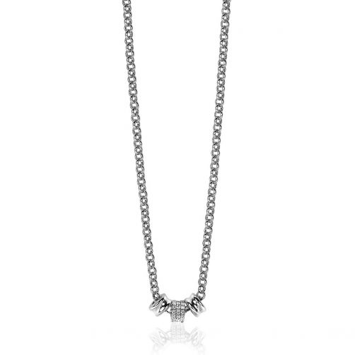 Mart Visser by ZINZI zilveren ketting 45cm met 3 ronde schakels, waarvan middelste volbezet is met witte zirconia's  MVC23
