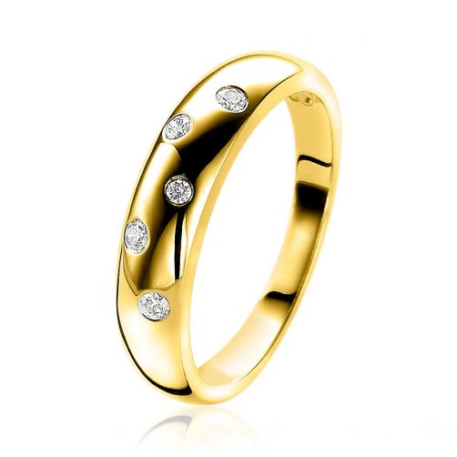 ZINZI 14K Gold Ring 4mm 5 Diamonds total 0,09crt ZGR82
