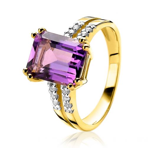 ZINZI 14K Gold Elegant Ring Purple Amethist and 12 Diamonds total 0,096crt ZGR89