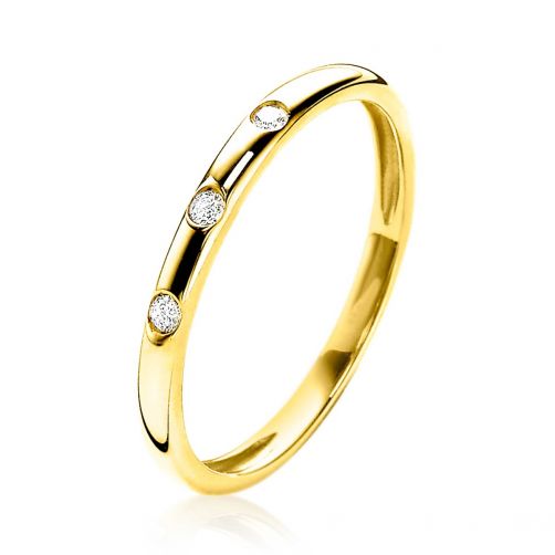 ZINZI 14K Gold Stackable Ring 2mm 3 Diamonds total 0,045crt ZGR97