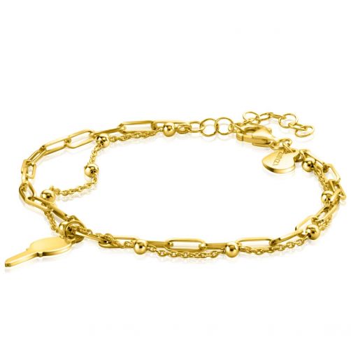 ZINZI Gold Plated Sterling Silver Multi-look Bracelet Curb and Bead Chains with Key Charm ZIA2357
