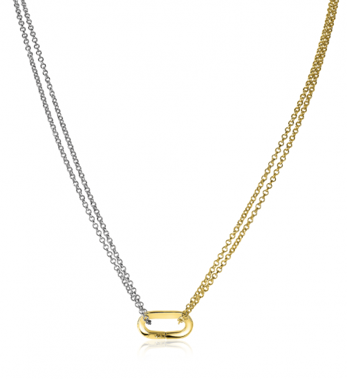 ZINZI Sterling Silver Bicolor Necklace 45cm Oval 14K Yellow Gold Plated