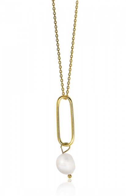 ZINZI Sterling Silver Necklace 14K Yellow Gold Plated 45cm Oval 43mm