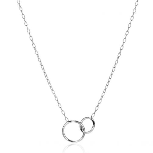 ZINZI Sterling Silver Paperclip Chain Necklace with 2 Connected Open Circles 42-45cm ZIC2275