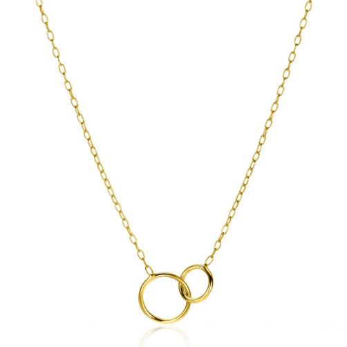 ZINZI Gold Plated Sterling Silver Paperclip Chain Necklace with 2 Connected Open Circles 42-45cm ZIC2275G