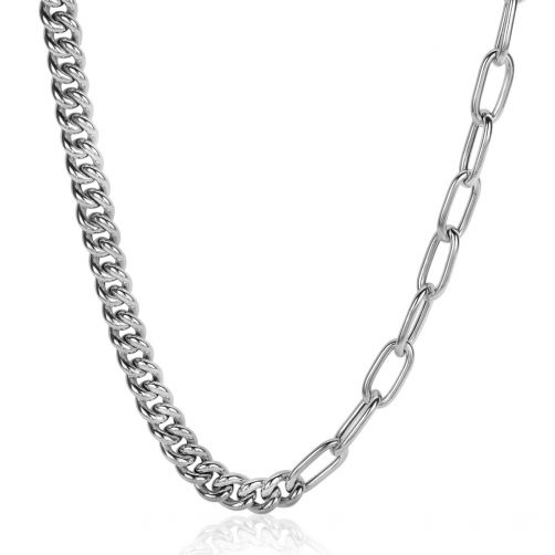 ZINZI Sterling Silver Multi-Chain Necklace with Curb and Paperclip Chains 6.7mm width 45cm ZIC2285