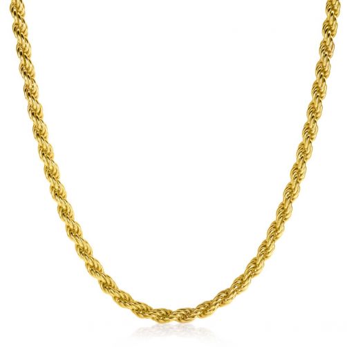 ZINZI Gold Plated Sterling Silver Rope Chain Necklace 45cm 4mm width ZIC2343G