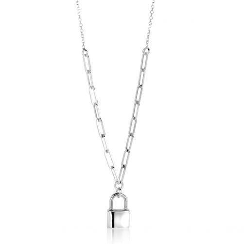 ZINZI Sterling Silver Paperclip Chain Necklace 45cm with Trendy Lock Charm 40-45cm ZIC2355