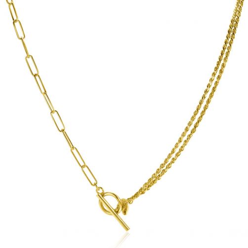 ZINZI Gold Plated Sterling Silver Multi-look Necklace 42cm with 2 Trendy Chains and Toggle Clasp ZIC2380