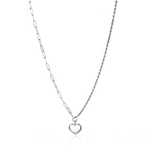 ZINZI Sterling Silver Chain Necklace with 2 Trendy Chains and Smooth Heart Pendant 40-45cm ZIC2381